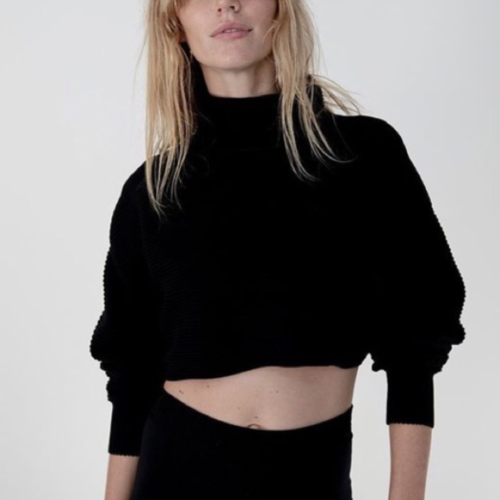 Nagnata black ribbed crop sweater organic cotton